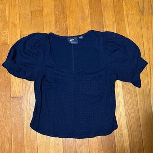 Anthropologie Midnight Blue Puff Sleeve Blouse
